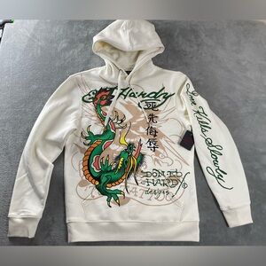 Ed Hardy Hoodie Mens Small Graphic Dragon Sweatshirt Sweater Streetwear NWT